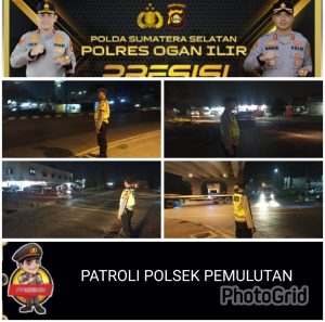Patroli hingga malam hari personil Polsek Pemulutan jaga lalu lintas agar tetap aman