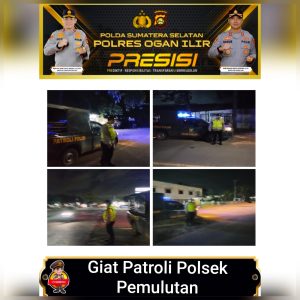 Personil Polsek Pemulutan jaga lalu lintas agar tetap aman Patroli hingga malam hari 