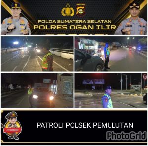 patroli Malam : personil Polsek Pemulutan jaga lalu lintas tetap aman dari kejatan jalanan dan kemacetan