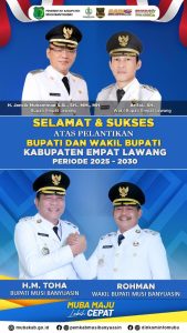 Bupati Muba HM Toha dan Wakil Bupati Kyai Rohman Ucapkan Selamat atas Pelantikan Bupati dan Wakil Bupati Empat Lawang