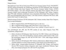 Gugatan Dimenangkan, PWI Pusat Resmi Batalkan Hasil Konferkap PWI OKU Selatan